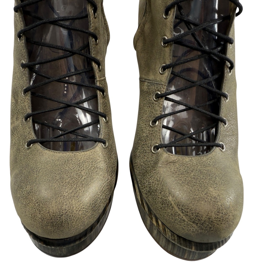 Calleen Cordero Lace Up Wood Platform Heel‎ Ankle Booties Women's Size 7.5 Gray - Picture 3 of 9